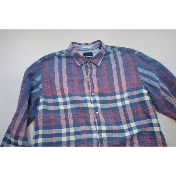 Tommy Bahama Plaid Linen Blend Button Up Shirt Long Sleeve Mens Sz XL - Picture 5 of 7